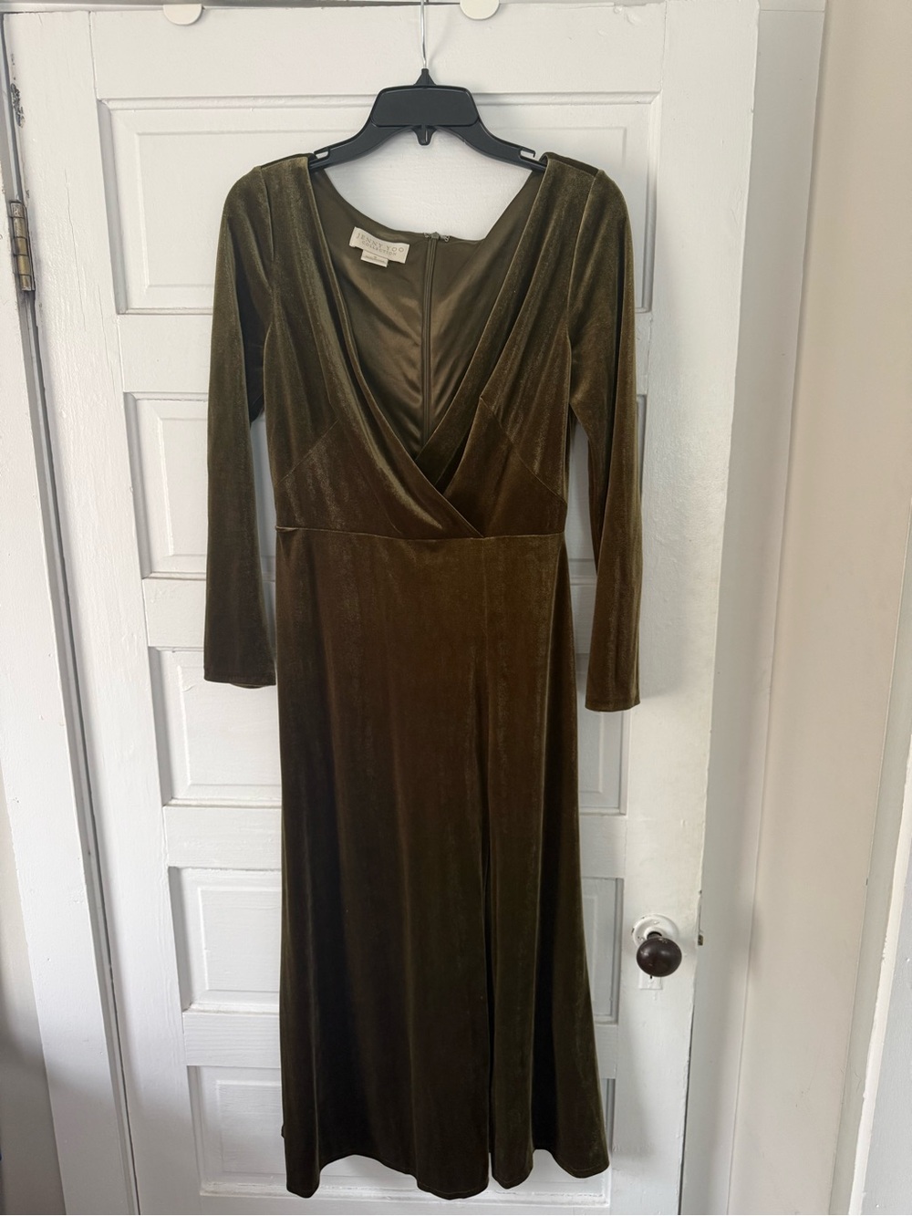 Jenny Yoo Olive Green Velvet Long Sleeve Wrap Dress